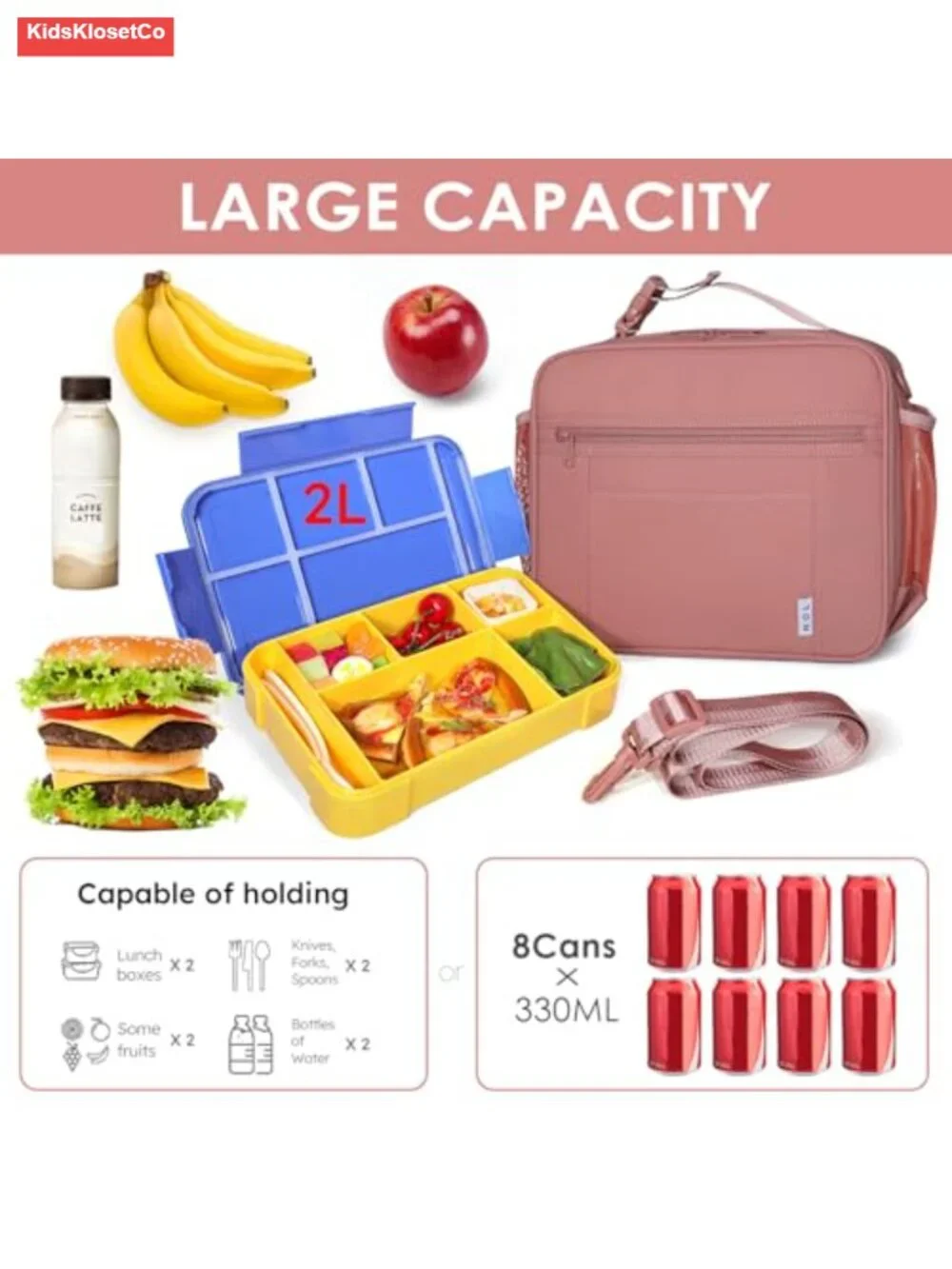Kids Insulated Lunch Bag - Waterproof Nylon, 3-Layer Thermal, Adjustable Strap,
